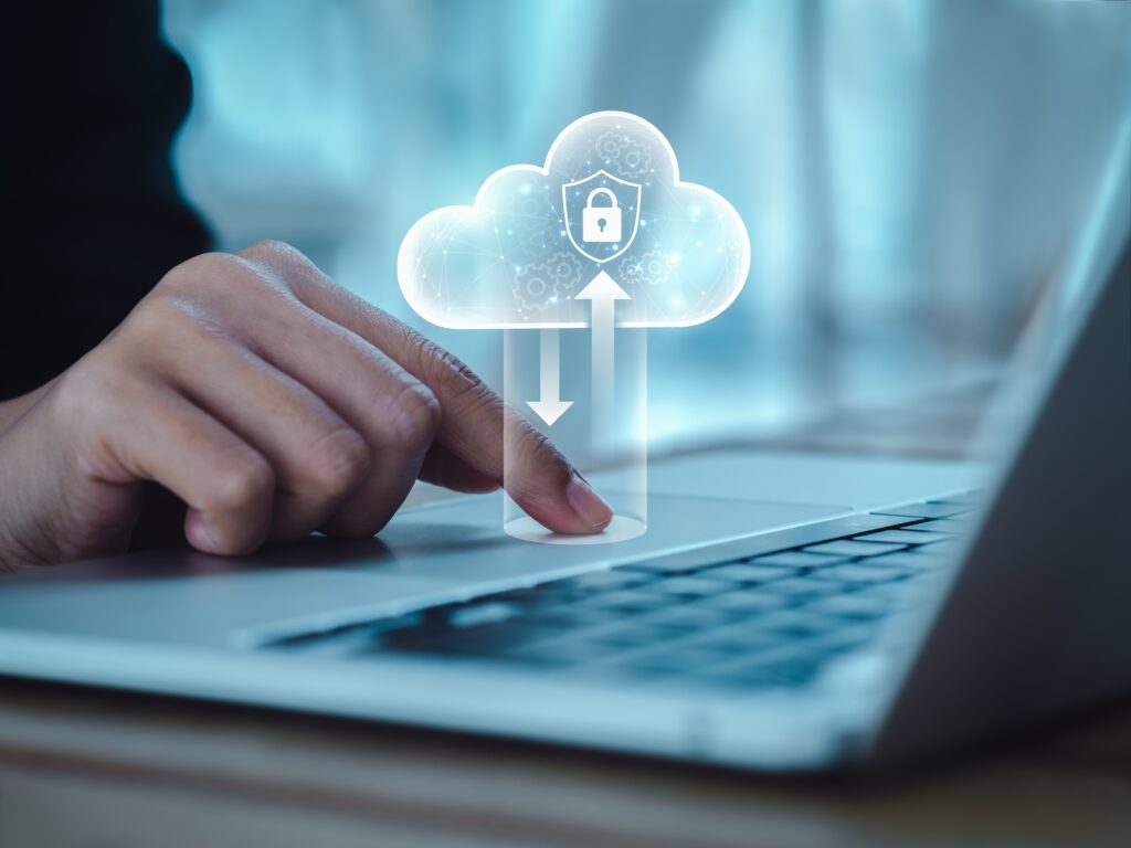 An accountant using secure cloud computing software for a remote audit