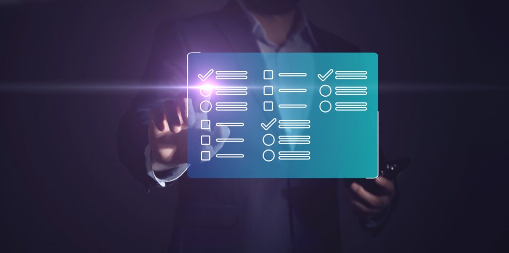 FINRA annual audit checklist displayed on screen as professional reviews compliance items.